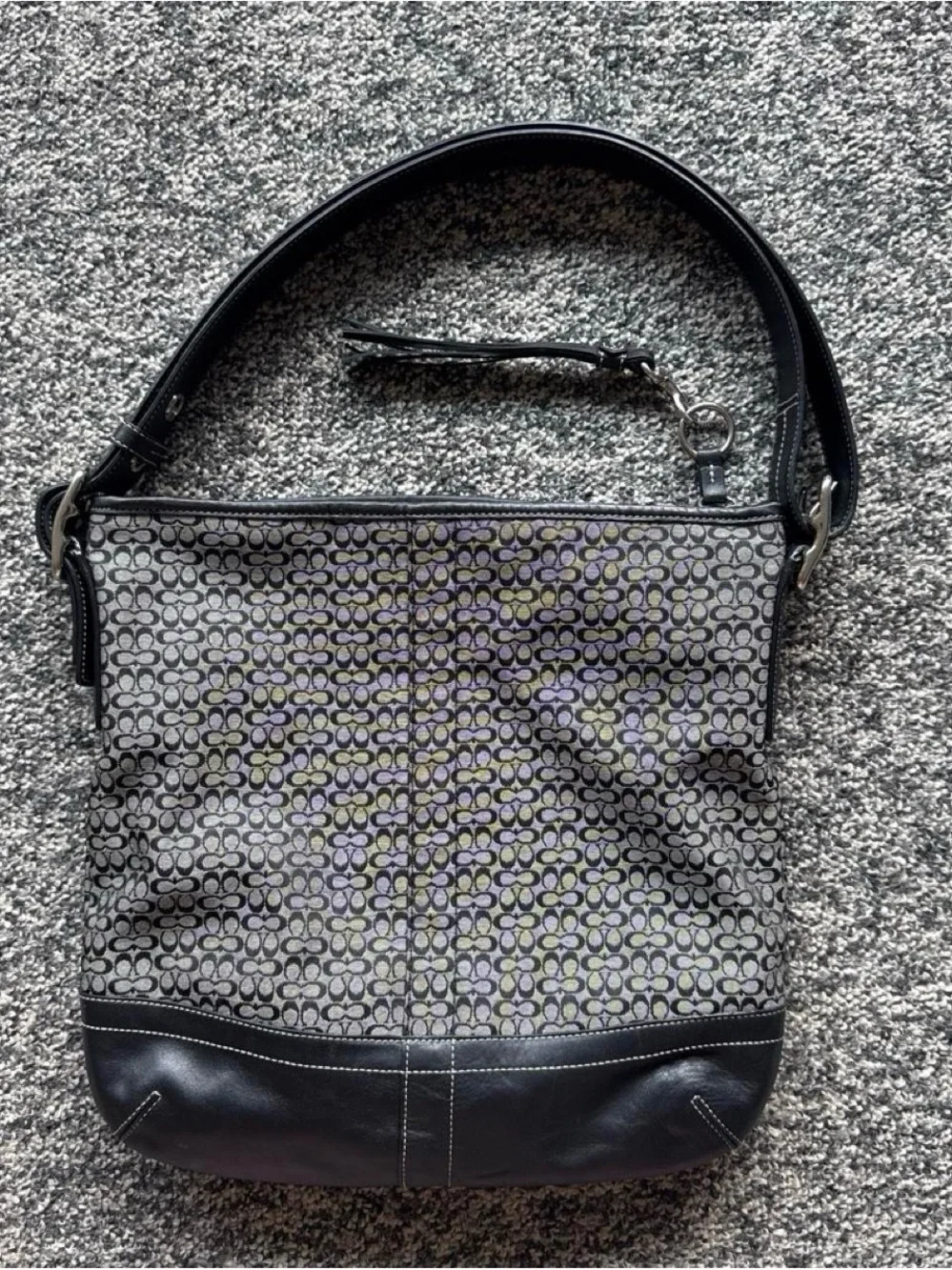 Vintage Coach Signature Cross Body Bag | Black Leather Trim | Y2K | Authentic